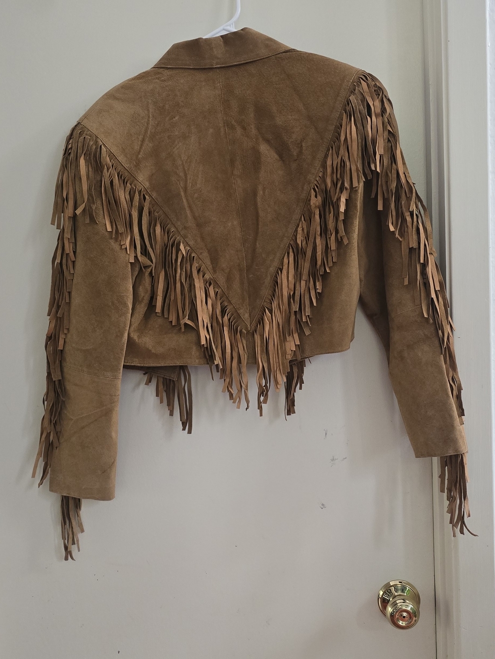 Vtg Fox Run Tan Suede Leather Fringe Jacket Cropped Western Boho Cowgirl Size S - Picture 11 of 14